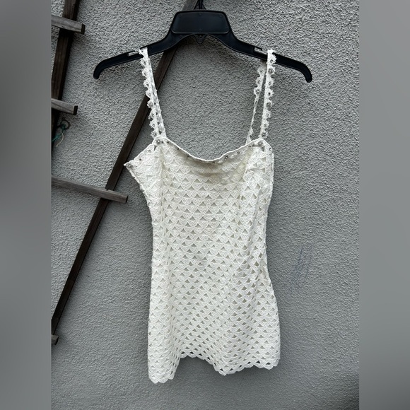 LoveShackFancy Camara Rhinestone Cotton Lace Mini Dress in Optic White NEW - Picture 5 of 16